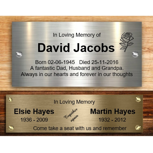Memorial Plaque for Bench, Custom Engraved memorial plaque Jewellers Brass - The Engraving Store